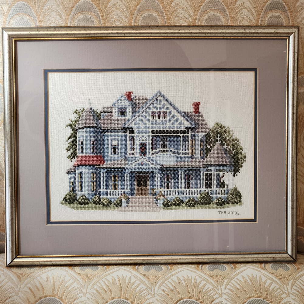 Vintage Framed Ehrlich-Lewis Home Bainbridge, GA, Cross Stitch Art